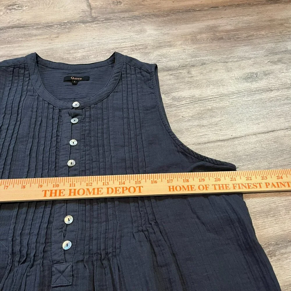 Quince 100% Organic Cotton Gauze Sleeveless Swing Dress, Indigo Blue, Large - Picture 10 of 11